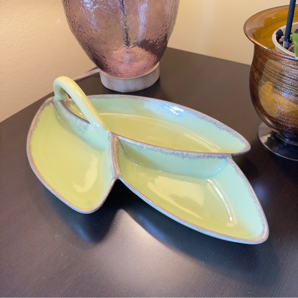 Iconic Mid Century Three Part Leaf Dish #334 from Winfield Pasadena Pottery